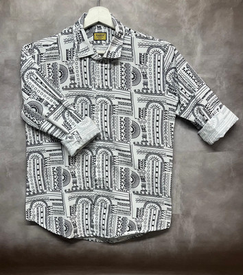 HASINI Fashion Men Printed Casual White Shirt