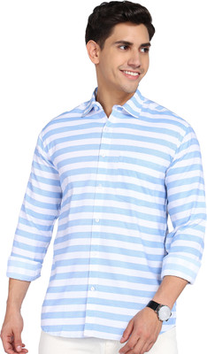 HouseOfCommon Men Striped Casual Blue Shirt