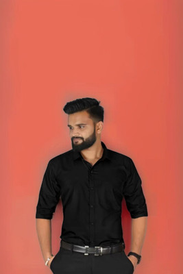 LIGHTSHADOW Men Solid Casual Black Shirt