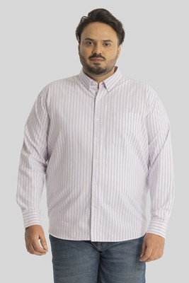 Snitch Men Striped Casual Purple, White Shirt
