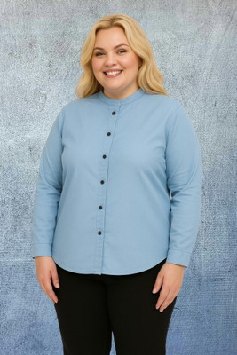 Wingzss Women Solid Casual Blue Shirt