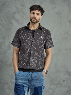 FUGAZEE Men Self Design Casual Grey Shirt