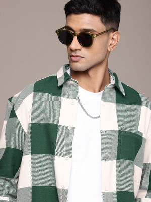 Roadster Men Checkered Casual Green, White Shirt