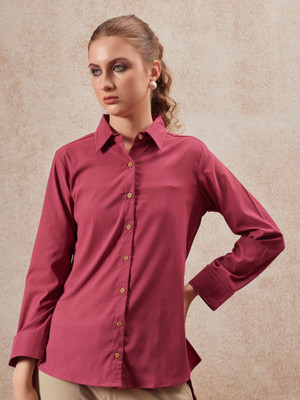 fithub Women Solid Casual Purple Shirt