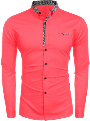 Webric Men Solid Formal Pink Shirt