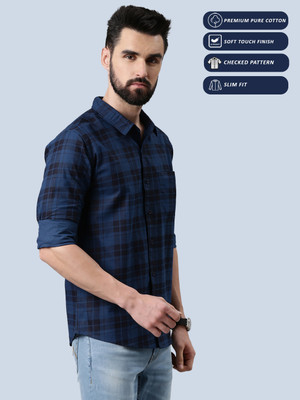METRONAUT Men Checkered Casual Dark Blue, Black Shirt