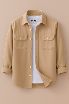 FOXEY Men Solid Casual Cream Shirt