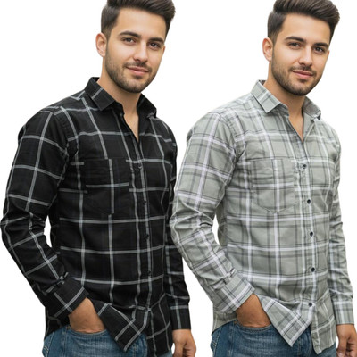 MSSTRU Men Checkered Casual Multicolor Shirt(Pack of 2)