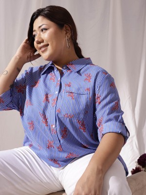 CURVY STREET Women Solid Casual Blue Shirt