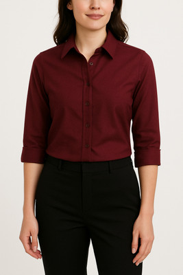 teenalo Women Solid Formal Maroon Shirt