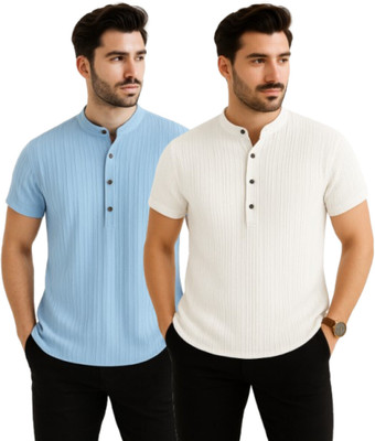 METRONAUT Men Self Design Casual Light Blue, White Shirt(Pack of 2)