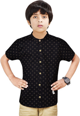 crane Boys Printed Casual Black Shirt