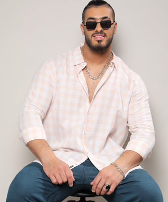 Instafab Plus Men Checkered Casual White Shirt