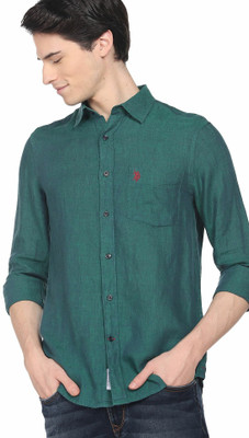 U.S. POLO ASSN. Men Self Design Casual Green Shirt