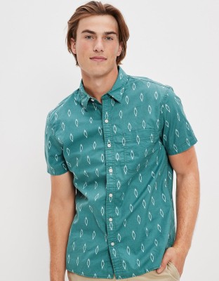 American Eagle Men Printed Casual Light Green, White Shirt