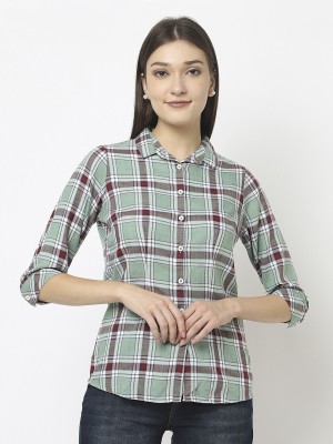 CRIMSOUNE CLUB Women Checkered Casual Green Shirt