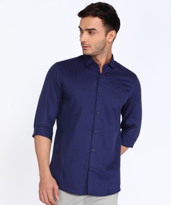 PETER ENGLAND Men Striped Casual Dark Blue Shirt