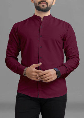 RAHUL LOOK Men Solid Casual Maroon Shirt