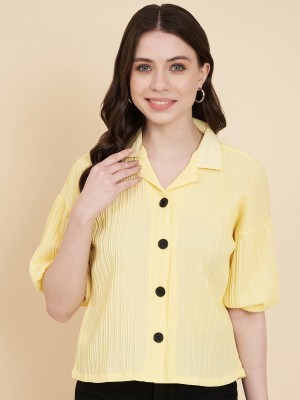 EKASYA Women Solid Casual Yellow Shirt