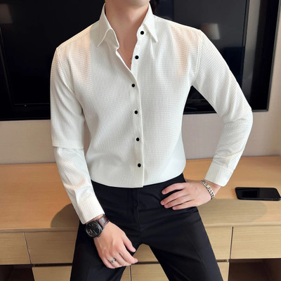 SHOOLIN Men Self Design Formal White Shirt