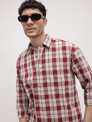 Roadster Men Checkered Casual White Shirt