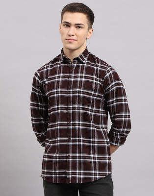 MONTE CARLO Men Checkered Casual Maroon Shirt