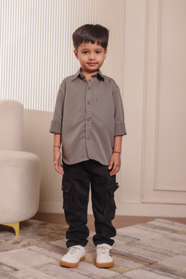 STUFFIE LAND Baby Boys Solid Casual Grey Shirt