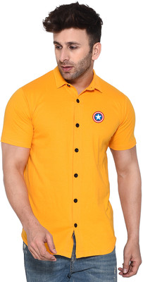 Money Leaf Men Embroidered, Solid Casual Yellow Shirt