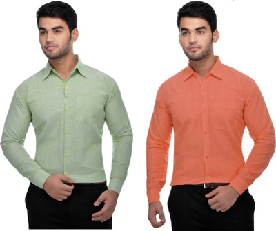DESHBANDHU KHADI Men Solid Formal Orange, Light Green Shirt(Pack of 2)