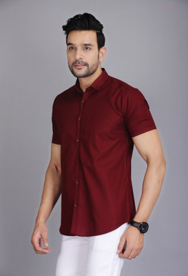 FAVNIC Men Solid Casual Maroon Shirt