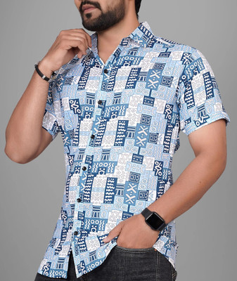 METRONAUT Men Printed Casual Light Blue, Blue, White Shirt