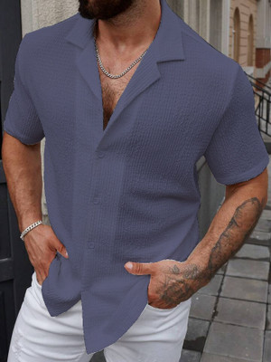 COMBRAIDED Men Self Design Casual Grey Shirt