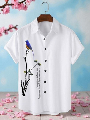 THE XOS Men Printed Casual White Shirt