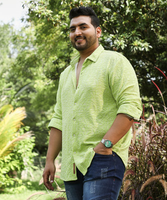 Instafab Plus Men Self Design Casual Green Shirt