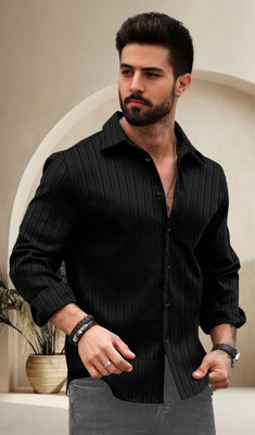 Growwax Men Self Design Casual Black Shirt