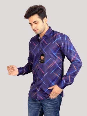 LAXBON Men Printed Casual Blue Shirt