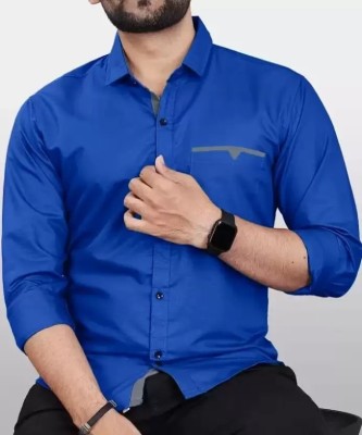 dijitra fab Men Solid Casual Blue Shirt