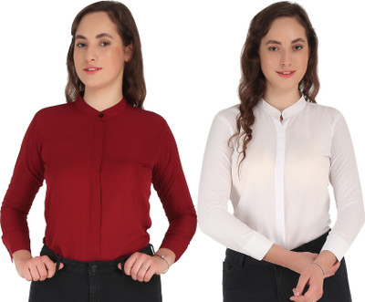 HEAVENS CREATIONS Women Solid Casual White, Maroon Shirt(Pack of 2)