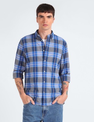 TOMMY HILFIGER Men Checkered Casual Blue Shirt