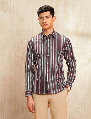 U.S. POLO ASSN. Men Striped Casual Brown, White Shirt