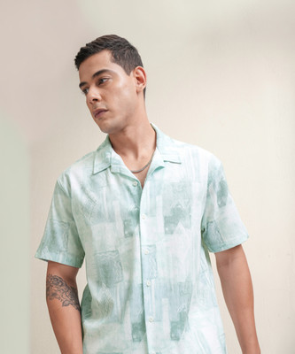 LOCOMOTIVE Men Printed Casual Light Green Shirt