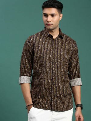 Showoff Men Striped Casual Dark Green Shirt