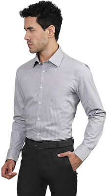 LOUIS STITCH Men Striped Formal Grey Shirt