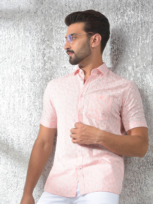 CRIMSOUNE CLUB Men Printed Casual Pink, White Shirt