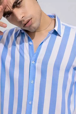 BLNG Men Striped Casual Blue Shirt