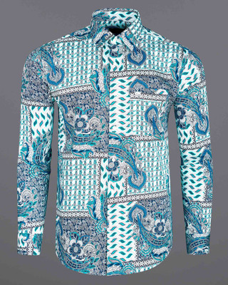 french crown Men Printed Casual Blue Shirt