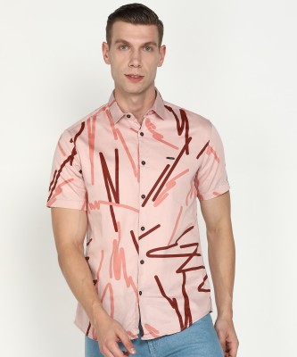 The Indian Garage Co. Men Printed Casual Pink Shirt