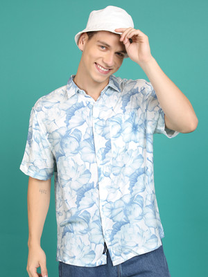 HIGHLANDER Men Printed Casual Light Blue, White Shirt