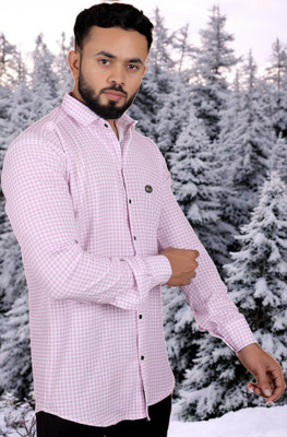 GCFAB Men Checkered Casual Pink Shirt