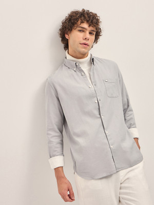 THE BEAR HOUSE Men Solid Casual Grey Shirt